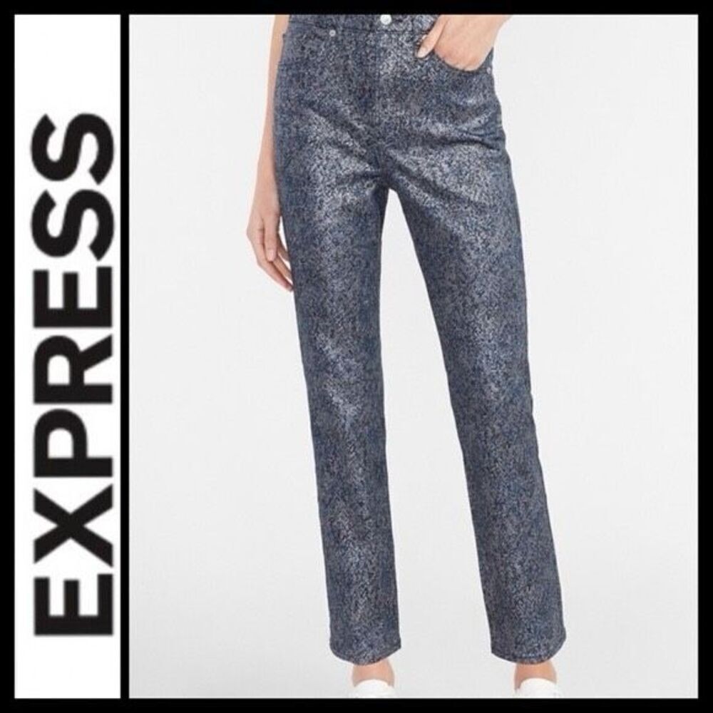 Express Slim Super High Rise Metallic Coated Jeans Size 4 $80